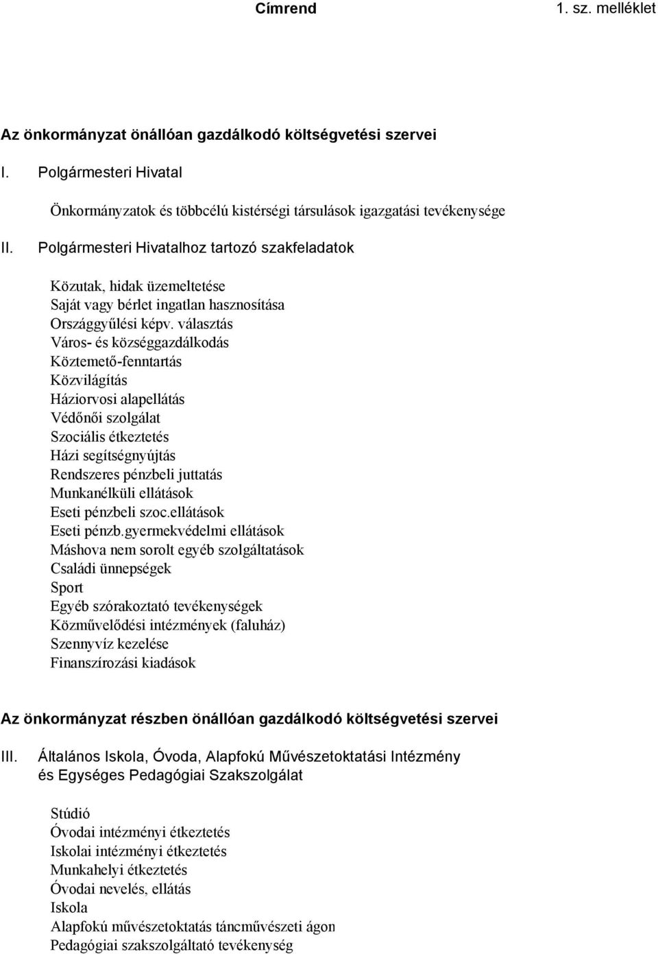 választás Város- és községgazdálkodás Köztemető-fenntartás Közvilágítás Háziorvosi alapellátás Védőnői szolgálat Szociális étkeztetés Házi segítségnyújtás Rendszeres pénzbeli juttatás Munkanélküli