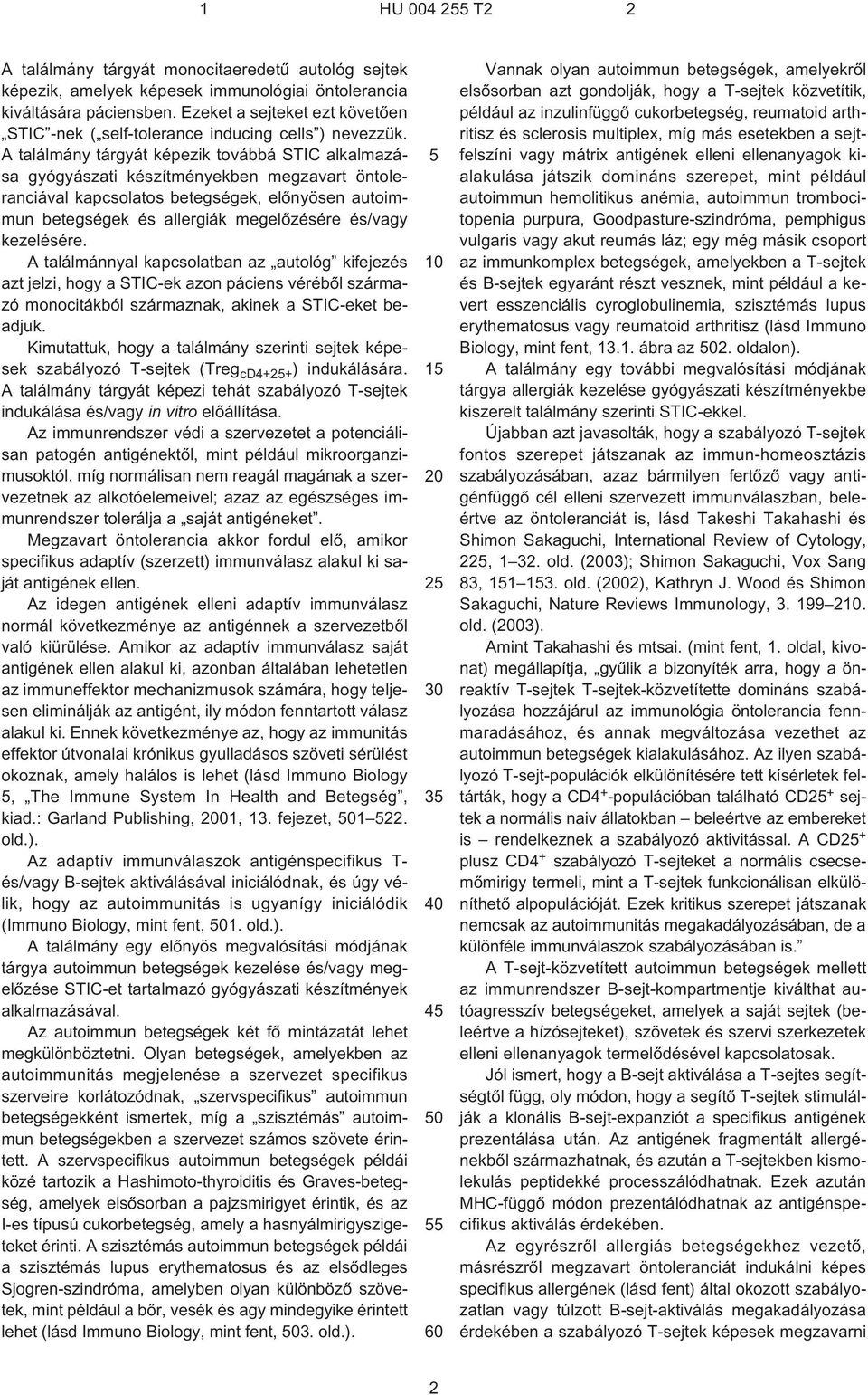 A találmány tárgyát képezik továbbá STIC alkalmazása gyógyászati készítményekben megzavart öntoleranciával kapcsolatos betegségek, elõnyösen autoimmun betegségek és allergiák megelõzésére és/vagy