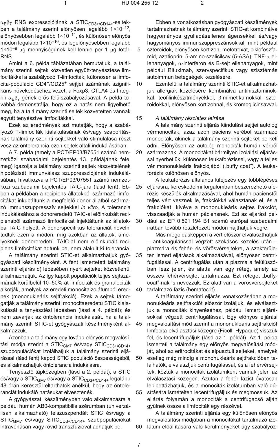 példa táblázatában bemutatjuk, a találmány szerinti sejtek közvetlen együtt-tenyésztése limfocitákkal a szabályozó T¹limfociták, különösen a limfocita-populáció CD4 + /CD + sejtjei számának