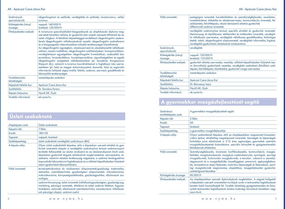 A felsőfokú képzettséggel rendelkező idegenforgalmi szakemberek idegenforgalmi vállalkozásoknál vezetői, idegenforgalmi szakreferensi és a közigazgatási intézményekben előadói tevékenységet