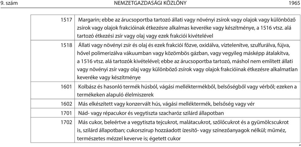 alá tartozó étkezési zsír vagy olaj vagy ezek frakciói kivételével 1518 Állati vagy növényi zsír és olaj és ezek frakciói főzve, oxidálva, víztelenítve, szulfurálva, fújva, hővel polimerizálva