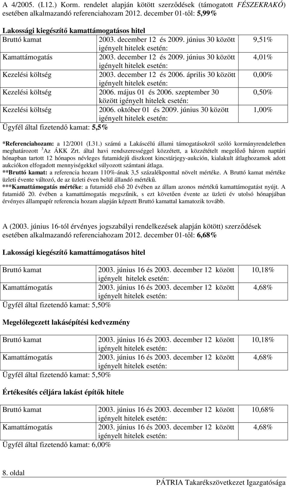 június 30 között Ügyfél által fizetendı kamat: 5,5% 9,51% 4,01% 0,00% 0,50% 1,00% *Referenciahozam: a 12/2001 (I.31.