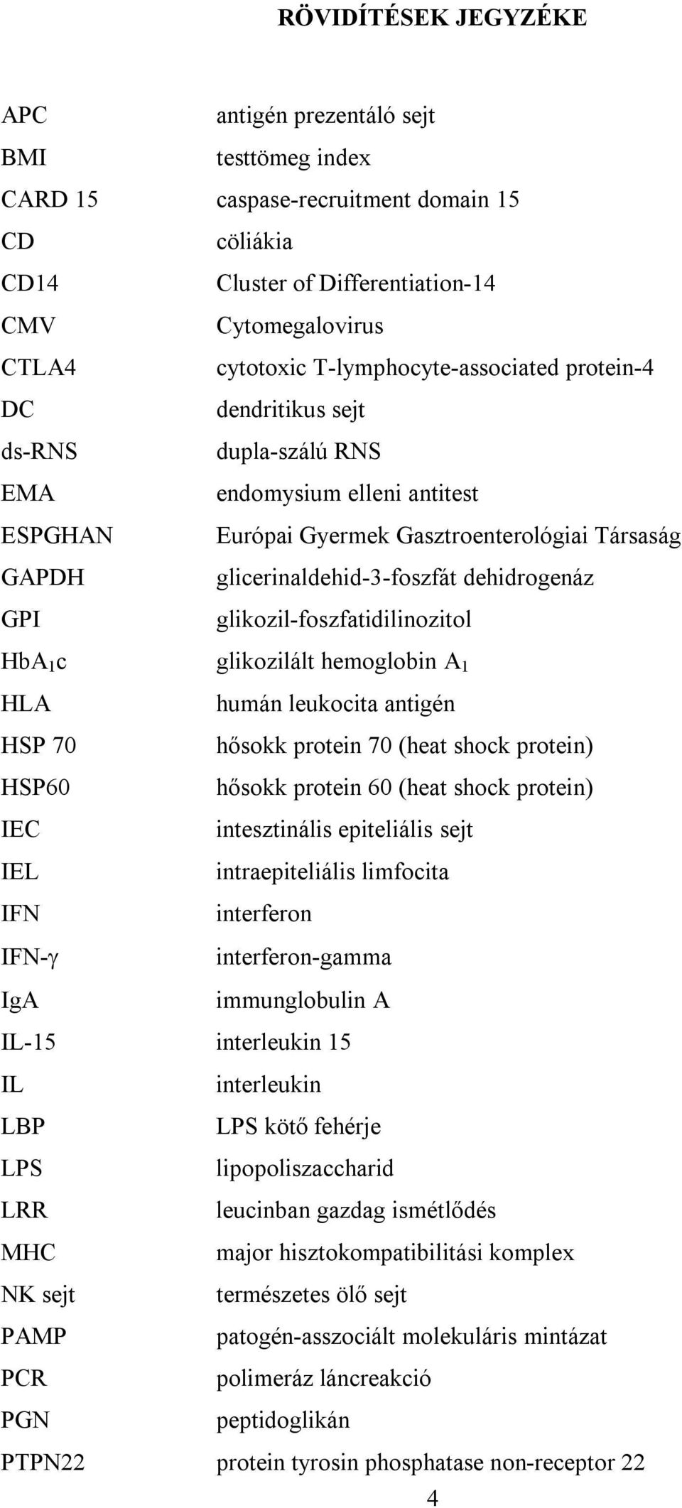 dehidrogenáz GPI glikozil-foszfatidilinozitol HbA 1 c glikozilált hemoglobin A 1 HLA humán leukocita antigén HSP 70 hősokk protein 70 (heat shock protein) HSP60 hősokk protein 60 (heat shock protein)