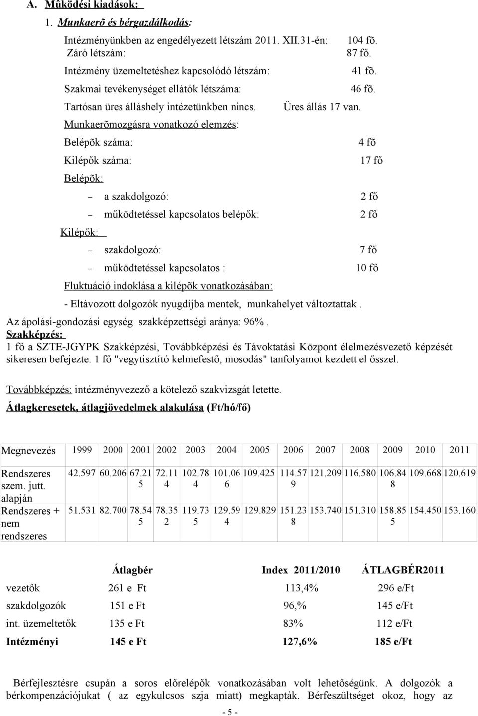 Munkaerõmozgásra vonatkozó elemzés: Belépõk száma: Kilépők száma: Belépõk: Kilépők: Üres állás 17 van. 104 fõ. 87 fő. 41 fõ. 46 fõ.