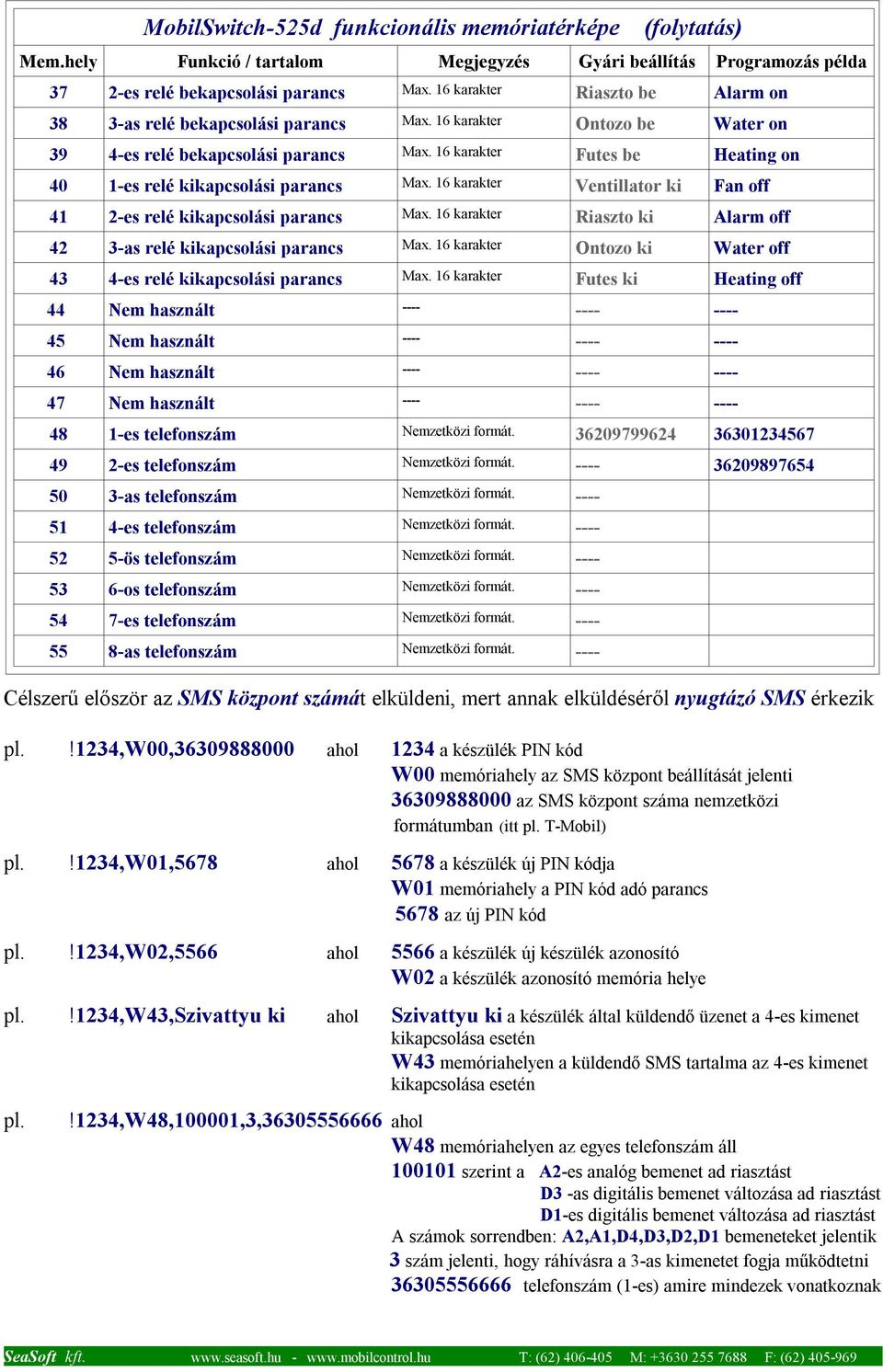!1234,w01,5678 ahol 5678 a készülék új PIN kódja W01 memóriahely a PIN kód adó parancs 5678 az új PIN kód pl.