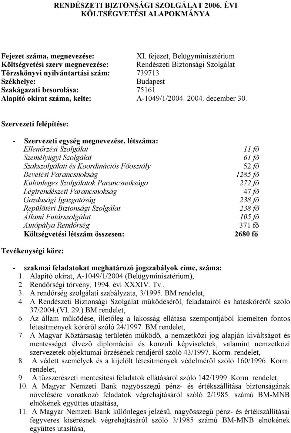 száma, kelte: A-1049/1/2004. 2004. december 30.