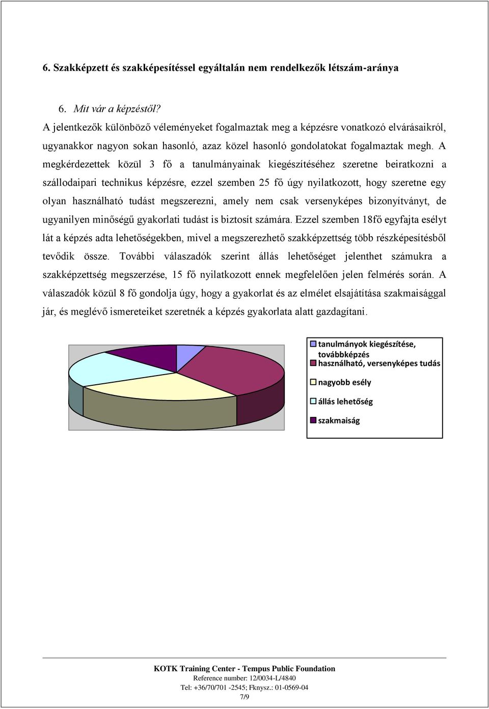 A megkérdezettek közül 3 fő a tanulmányainak kiegészítéséhez szeretne beiratkozni a szállodaipari technikus képzésre, ezzel szemben 25 fő úgy nyilatkozott, hogy szeretne egy olyan használható tudást