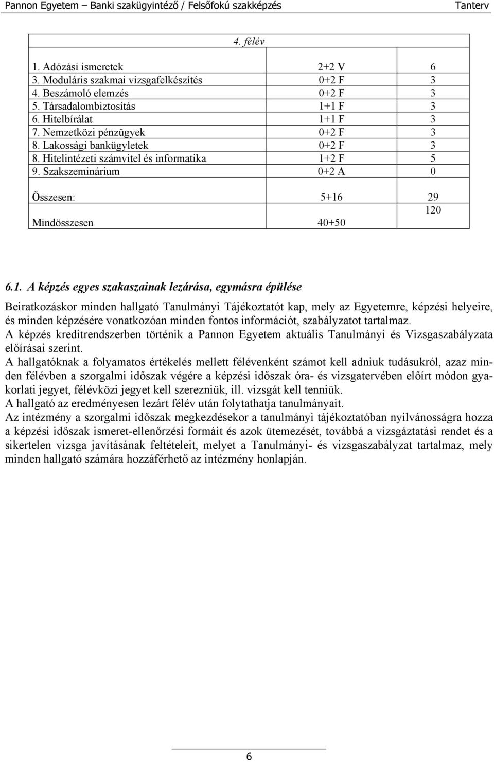 2 F 5 9. Szakszeminárium 0+2 A 0 Összesen: 5+16