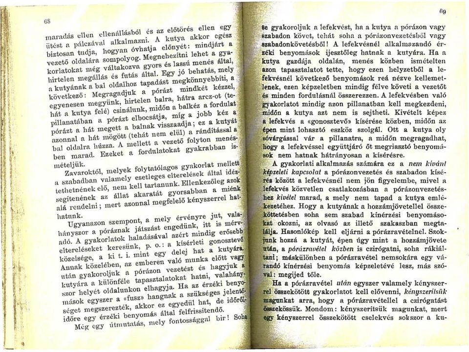 , lassú menés által, korlatokat még vá1takoz;a '1r~l'S';;y jó behatás, mely hirtelen n1.egállás és ft1tas ta a d.'st megkönnyebbíti, a "kutyának a baloldalhoz apa,a, t ml ndke t kézzel,.