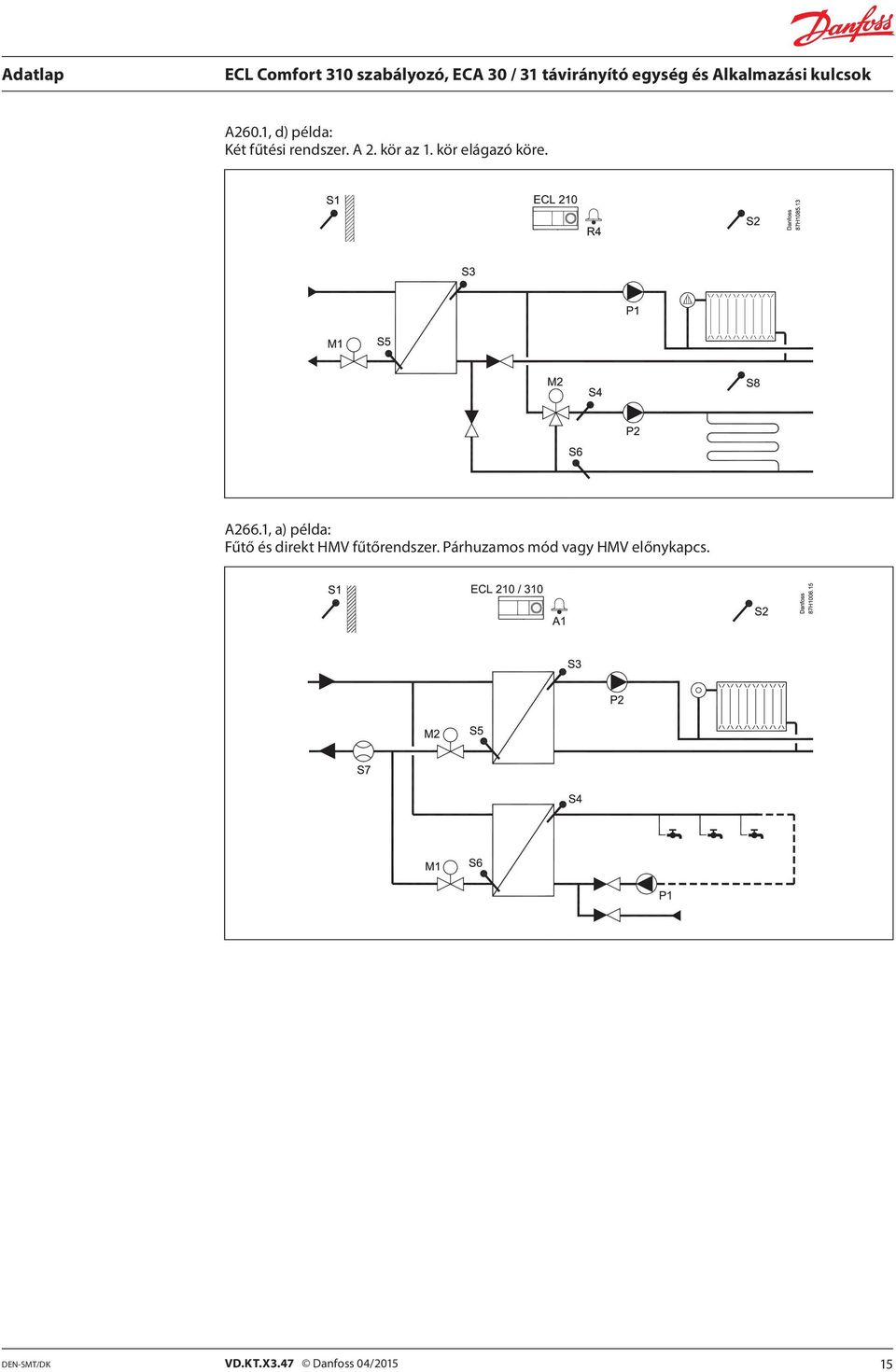 1, a) példa: Fűtő és direkt HMV fűtőrendszer.