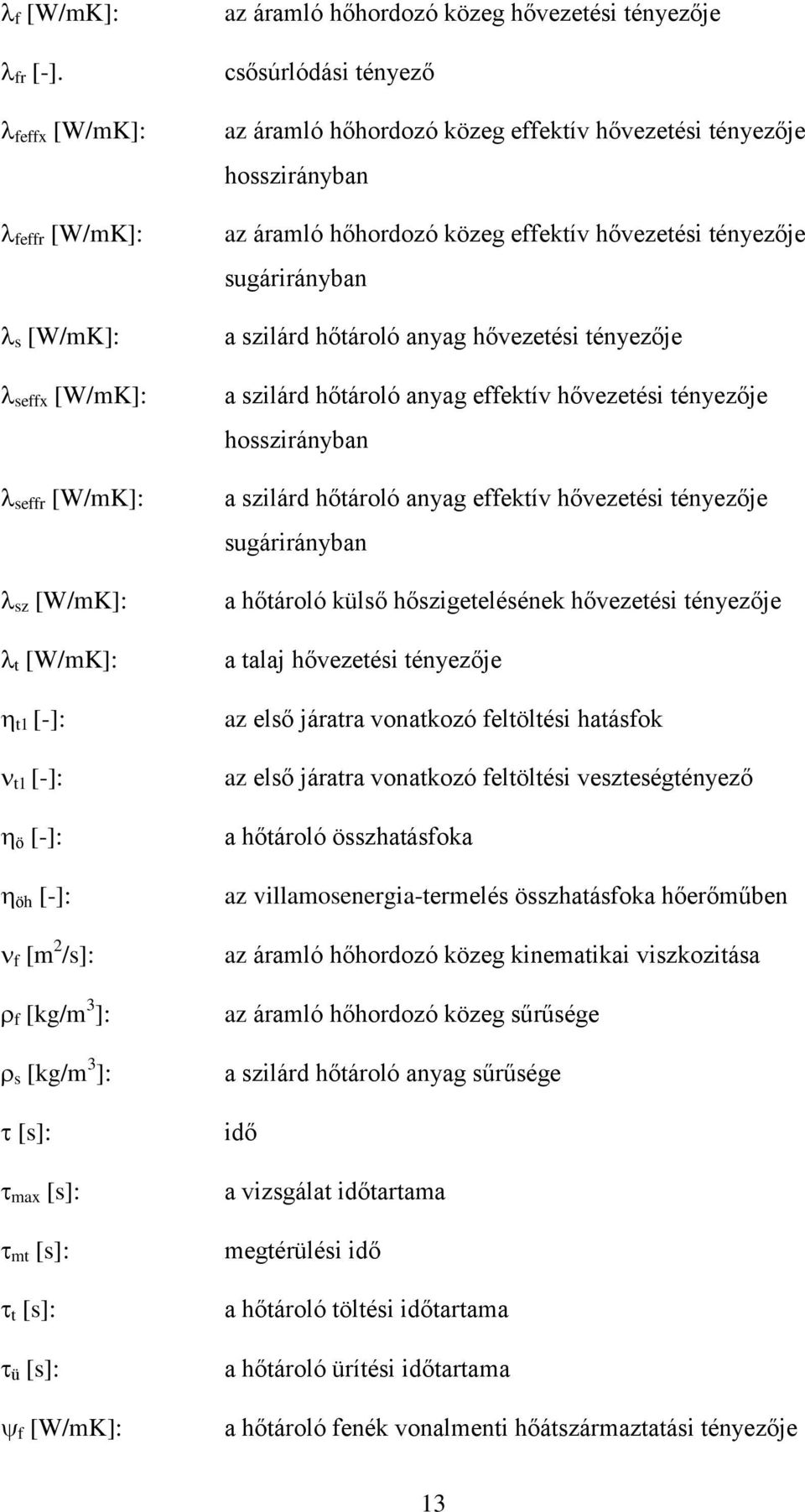 ényezője cőúrlódái ényező az áramló hőhordozó özeg eeív hővezeéi ényezője hozirányban az áramló hőhordozó özeg eeív hővezeéi ényezője ugárirányban a zilárd hőároló anyag hővezeéi ényezője a zilárd