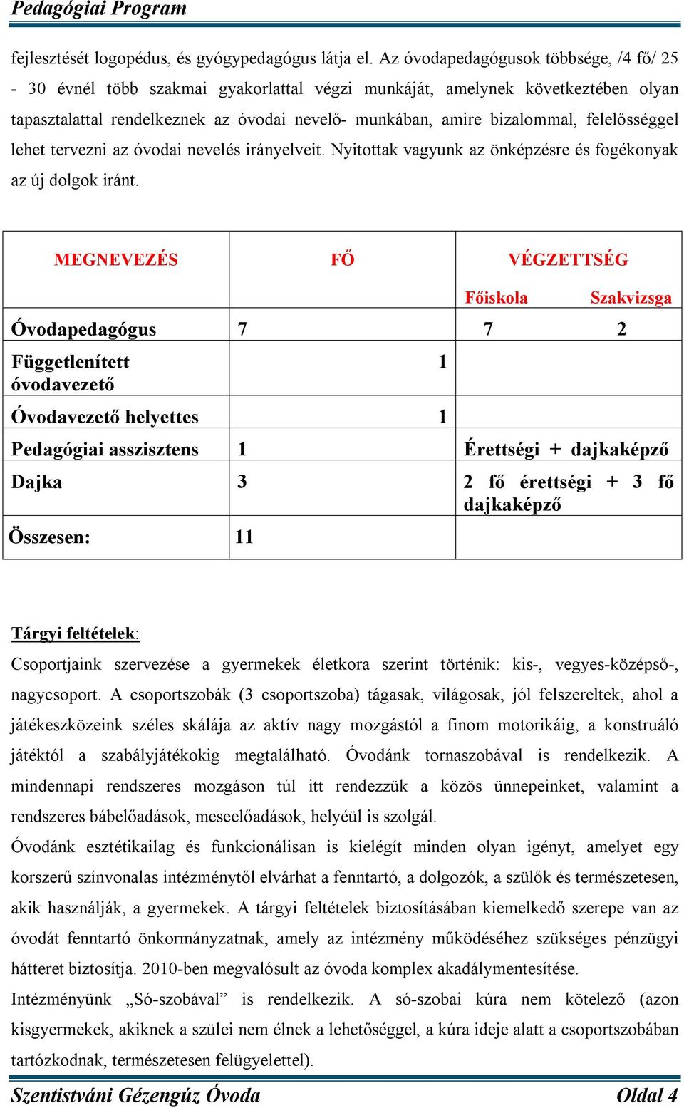 felelősséggel lehet tervezni az óvodai nevelés irányelveit. Nyitottak vagyunk az önképzésre és fogékonyak az új dolgok iránt.