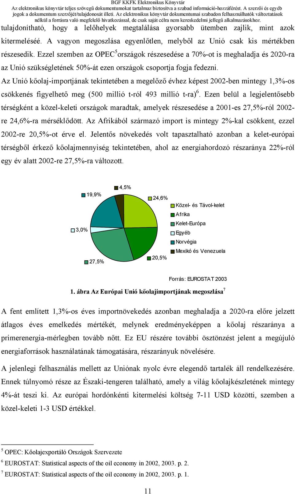 Az Unió kőolaj-importjának tekintetében a megelőző évhez képest 2002-ben mintegy 1,3%-os csökkenés figyelhető meg (500 millió t-ról 493 millió t-ra) 6.