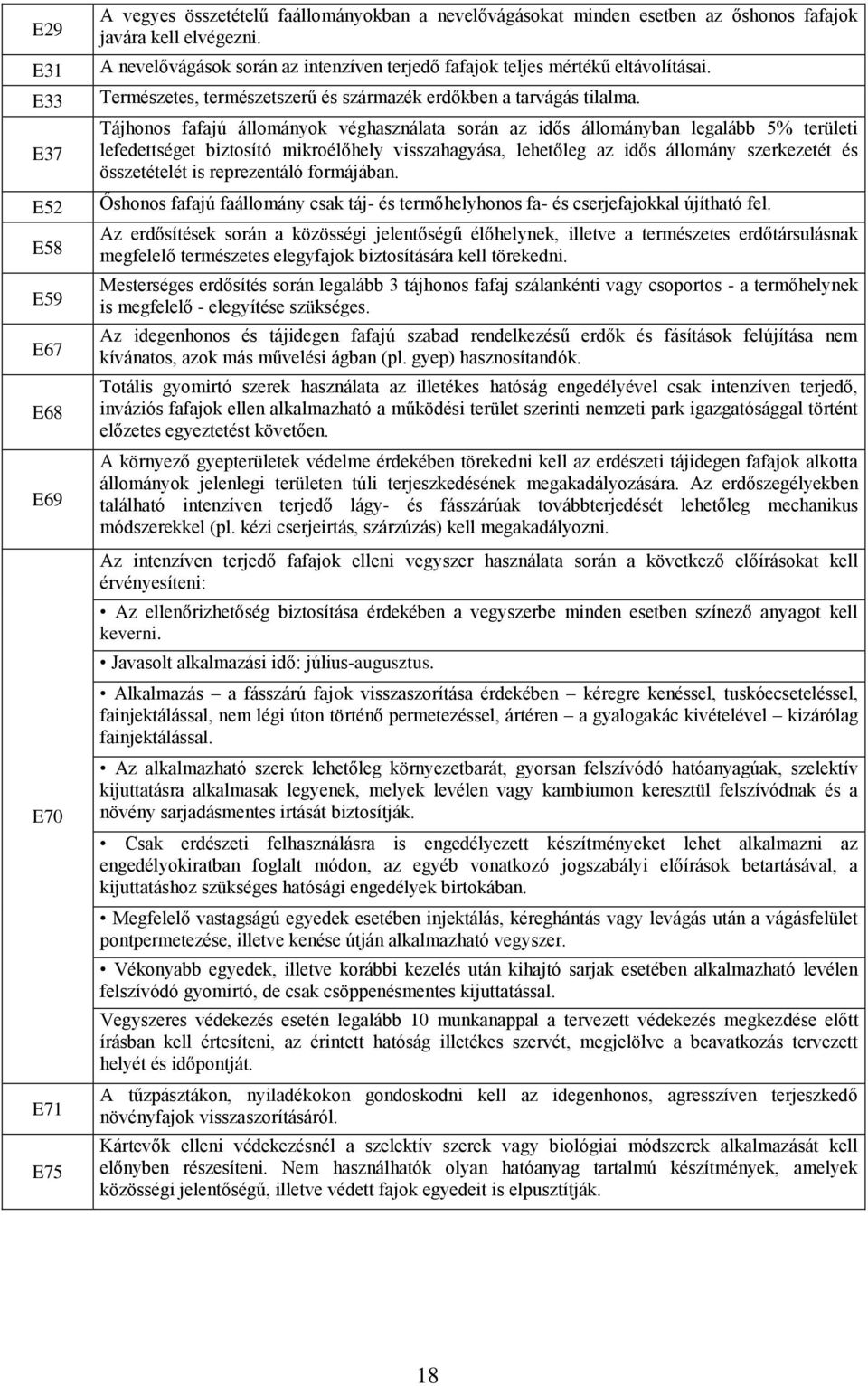 Tájhonos fafajú állományok véghasználata során az idős állományban legalább 5% területi lefedettséget biztosító mikroélőhely visszahagyása, lehetőleg az idős állomány szerkezetét és összetételét is