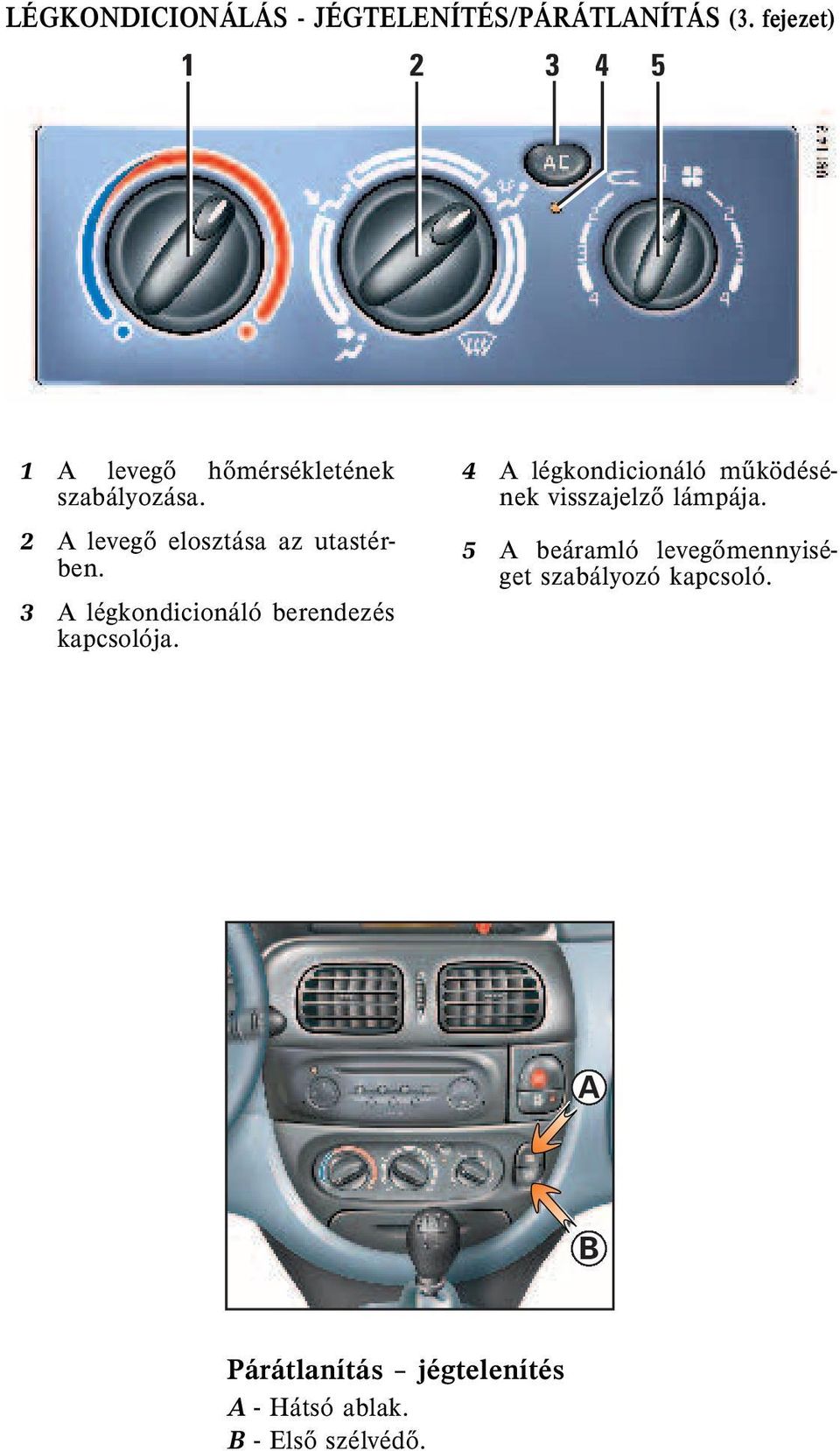 2 levegõ elosztása az utastérben. 3 légkondicionáló berendezés kapcsolója.