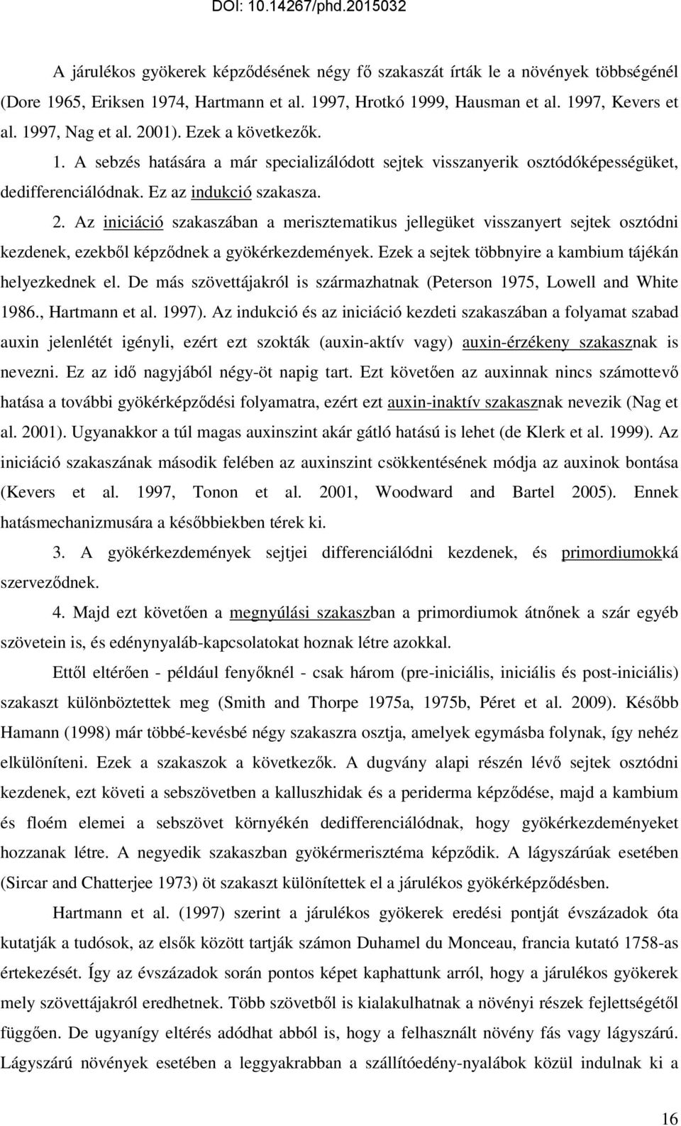 Az iniciáció szakaszában a merisztematikus jellegüket visszanyert sejtek osztódni kezdenek, ezekbıl képzıdnek a gyökérkezdemények. Ezek a sejtek többnyire a kambium tájékán helyezkednek el.