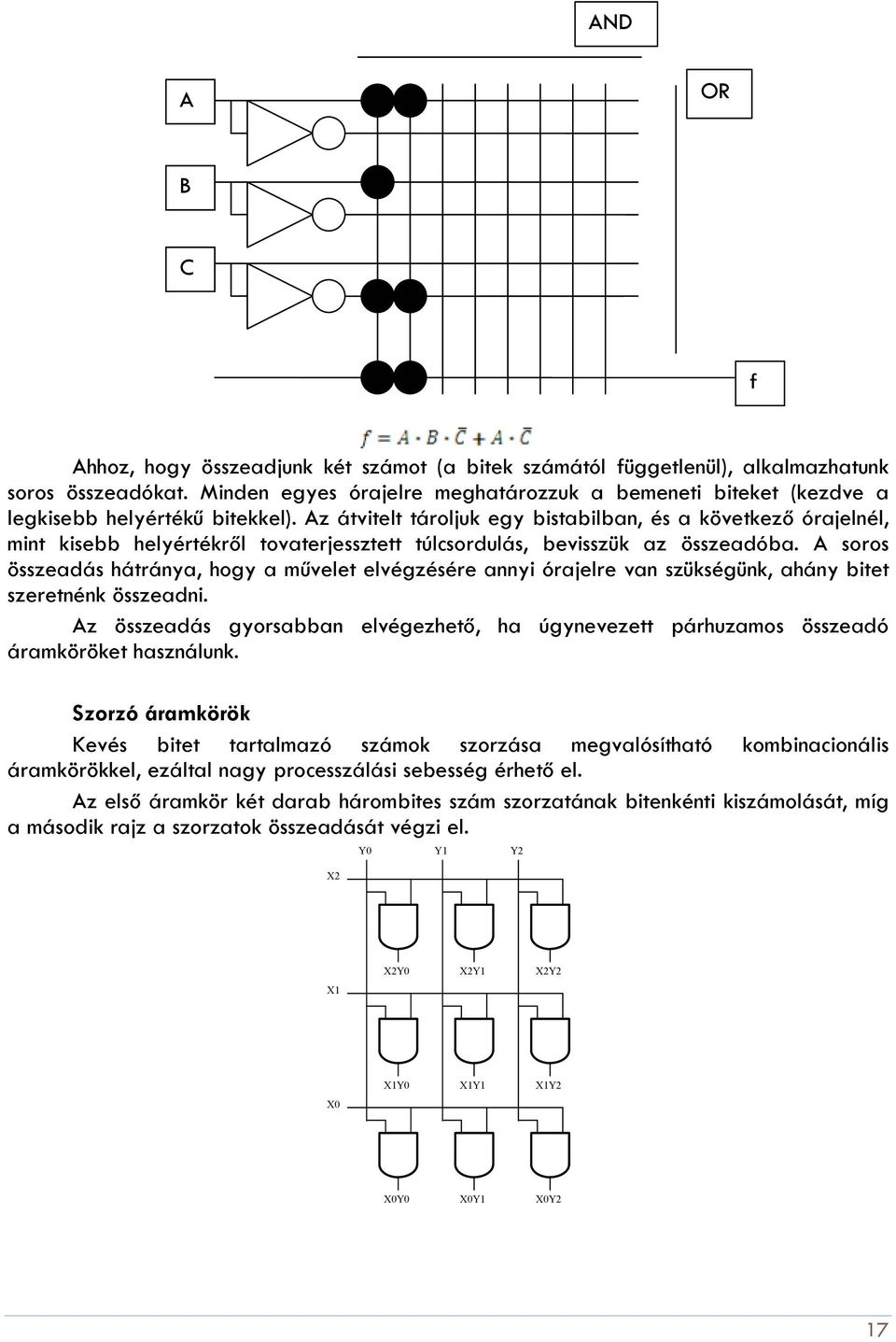 Az átvitelt tároljuk egy bistabilban, és a következő órajelnél, mint kisebb helyértékről tovaterjessztett túlcsordulás, bevisszük az összeadóba.