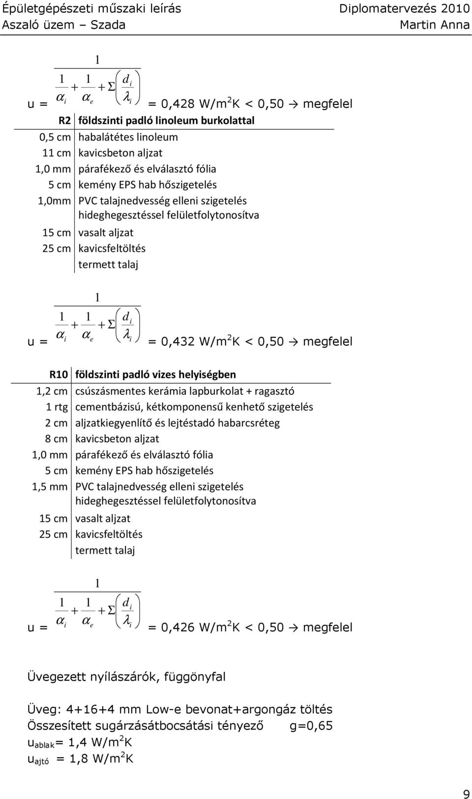 0,432 W/m 2 K < 0,50 megfelel R10 földszinti padló vizes helyiségben 1,2 cm csúszásmentes kerámia lapburkolat + ragasztó 1 rtg cementbázisú, kétkomponensű kenhető szigetelés 2 cm aljzatkiegyenlítő és