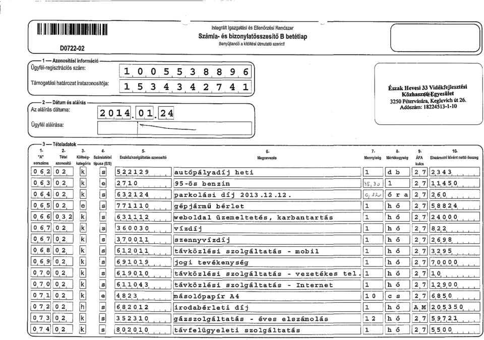 " Az aáírás dátuma: 12, O, 41.1 O, 11.12, 41 Ügyfé aáírása: /.., [ Észak Hevesi 33 Vidékfejesztési Közhasz!~gyesüet 3250 Pétervására, Kegevich út 26.