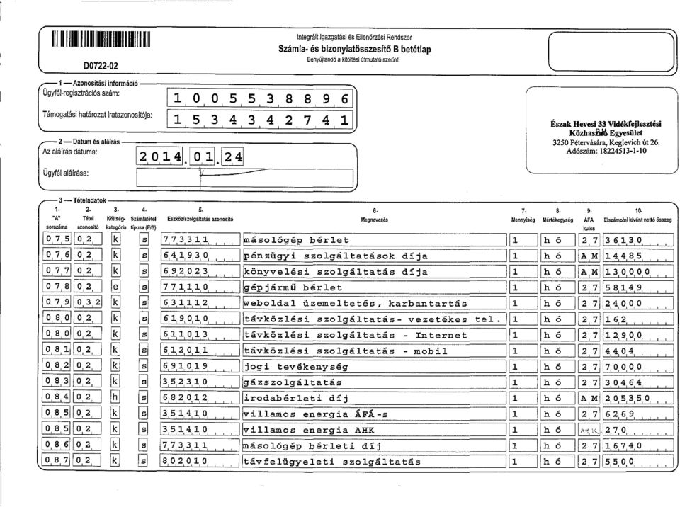 " Az aáírás dátuma: 1 2 O,, 41.@}].1 2. 4 1 Ügyfé aáírása: [ Észak Hevesi 33 Vidékfejesztési Közbasi.ft\ Egyesüet 3 250 Pétervására, Kegevich út 26. 3-Téteadatok 2. 3. 4. s.