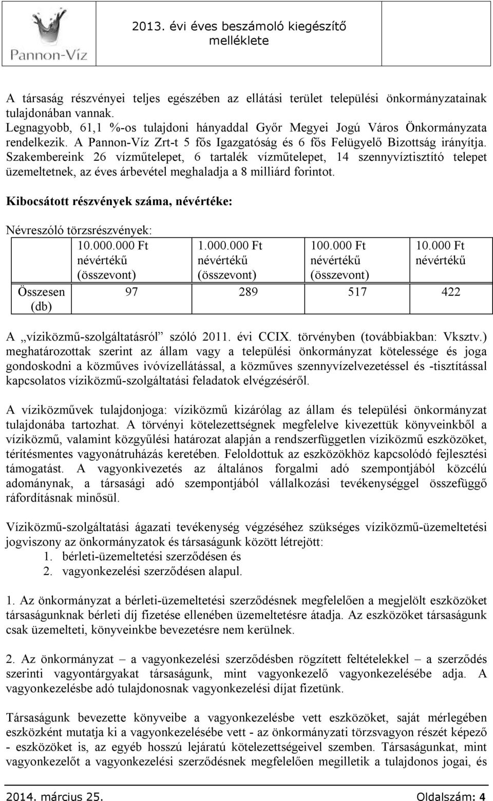 Szakembereink 26 vízműtelepet, 6 tartalék vízműtelepet, 14 szennyvíztisztító telepet üzemeltetnek, az éves árbevétel meghaladja a 8 milliárd forintot.