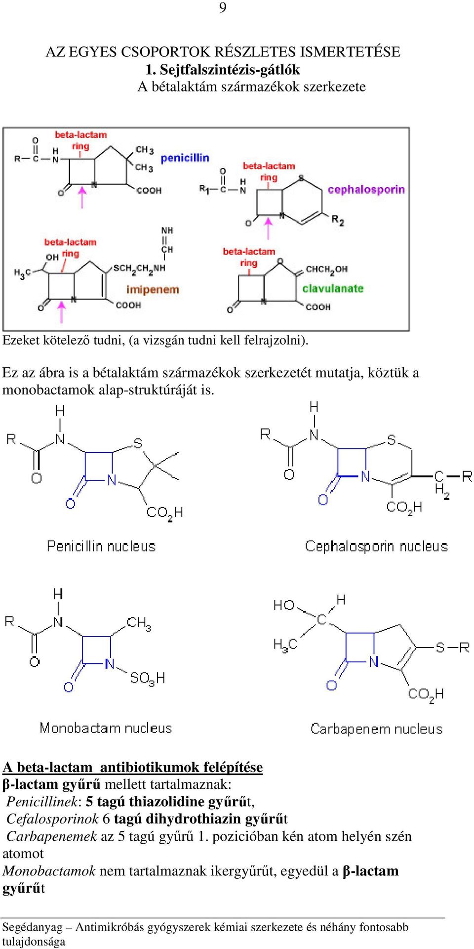 Ez az ábra is a bétalaktám származékok szerkezetét mutatja, köztük a monobactamok alap-struktúráját is.