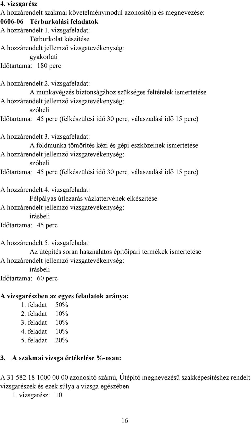 vizsgafeladat: A munkavégzés biztonságához szükséges feltételek ismertetése Időtartama: 45 perc (felkészülési idő 30 perc, válaszadási idő 15 perc) A hozzárendelt 3.