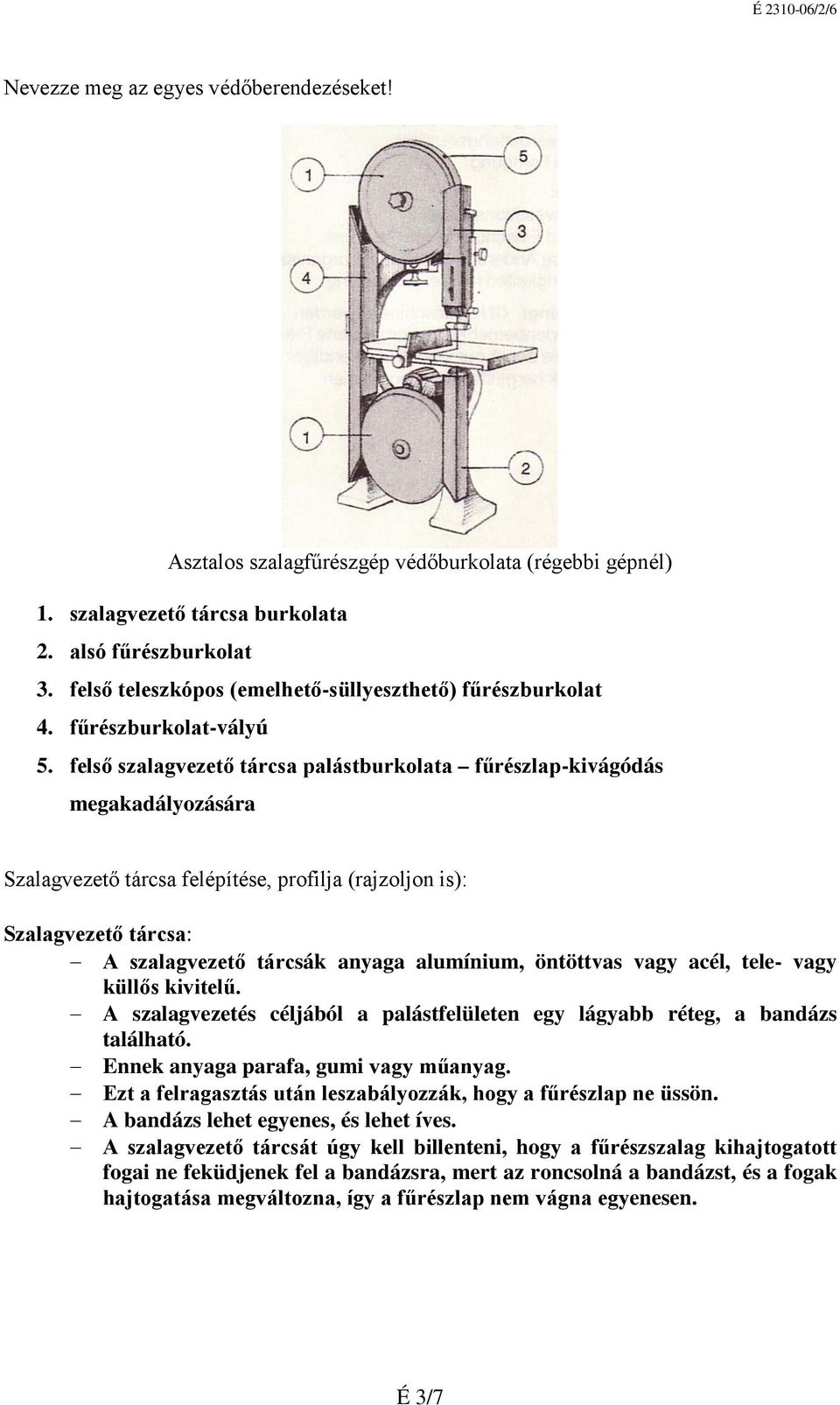 felső szalagvezető tárcsa palástburkolata fűrészlap-kivágódás megakadályozására Szalagvezető tárcsa felépítése, profilja (rajzoljon is): Szalagvezető tárcsa: A szalagvezető tárcsák anyaga alumínium,