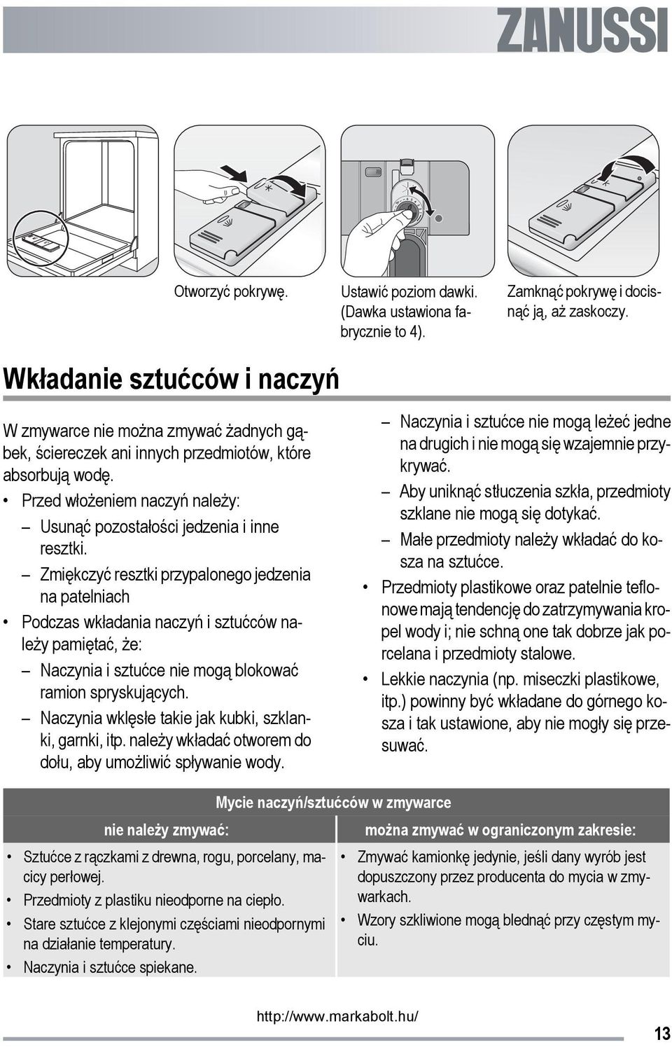 Przed włożeniem naczyń należy: Usunąć pozostałości jedzenia i inne resztki.