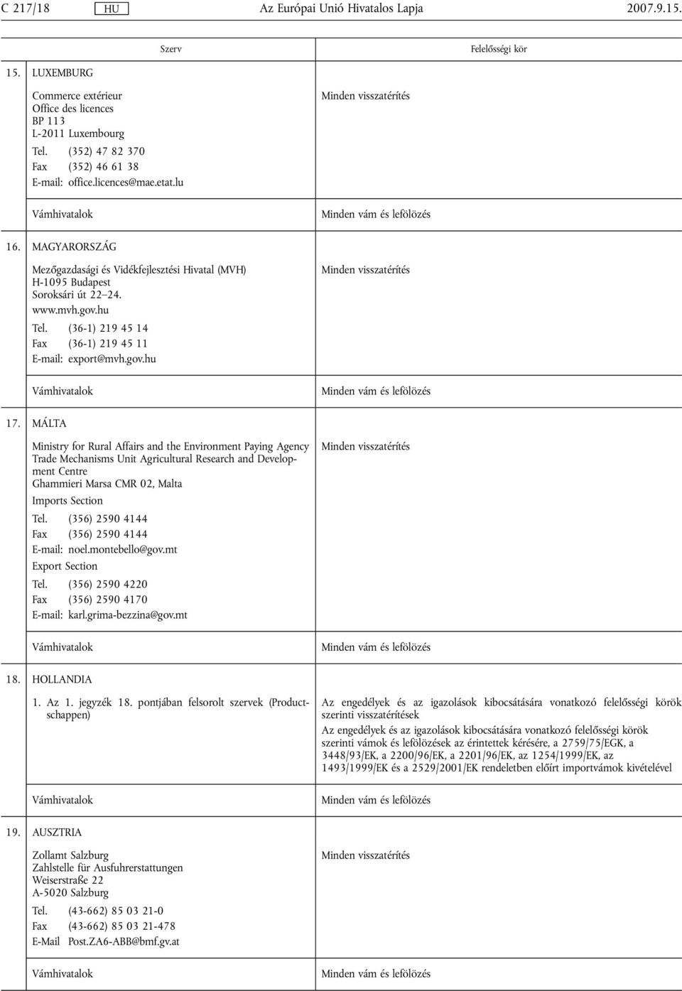 MÁLTA Ministry for Rural Affairs and the Environment Paying Agency Trade Mechanisms Unit Agricultural Research and Development Centre Ghammieri Marsa CMR 02, Malta Imports Section Tel.