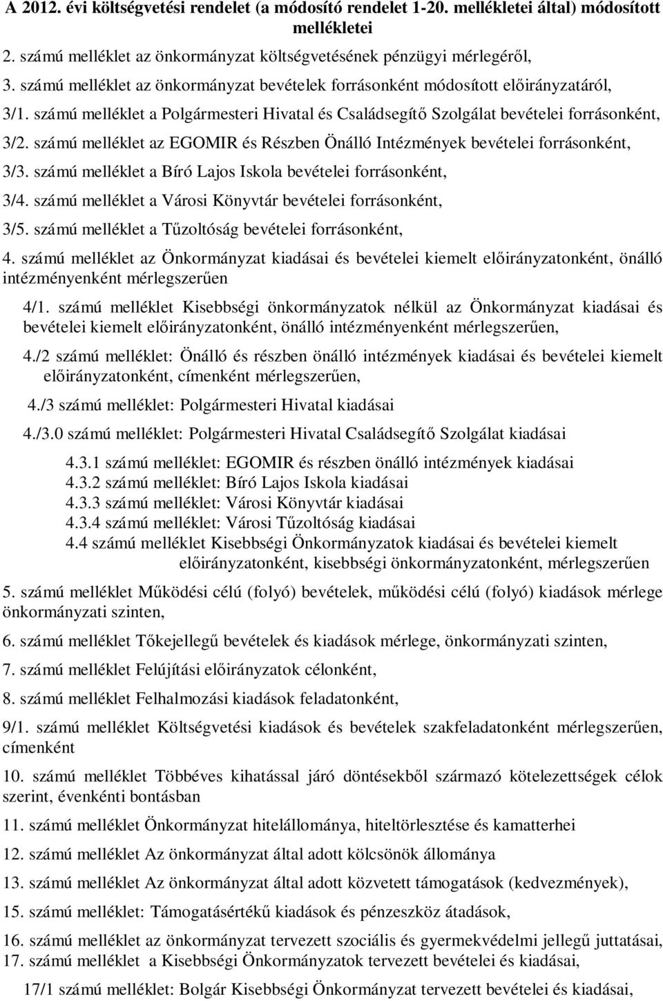 számú melléklet az EGOMIR és Részben Önálló Intézmények bevételei forrásonként, 3/3. számú melléklet a Bíró Lajos Iskola bevételei forrásonként, 3/4.