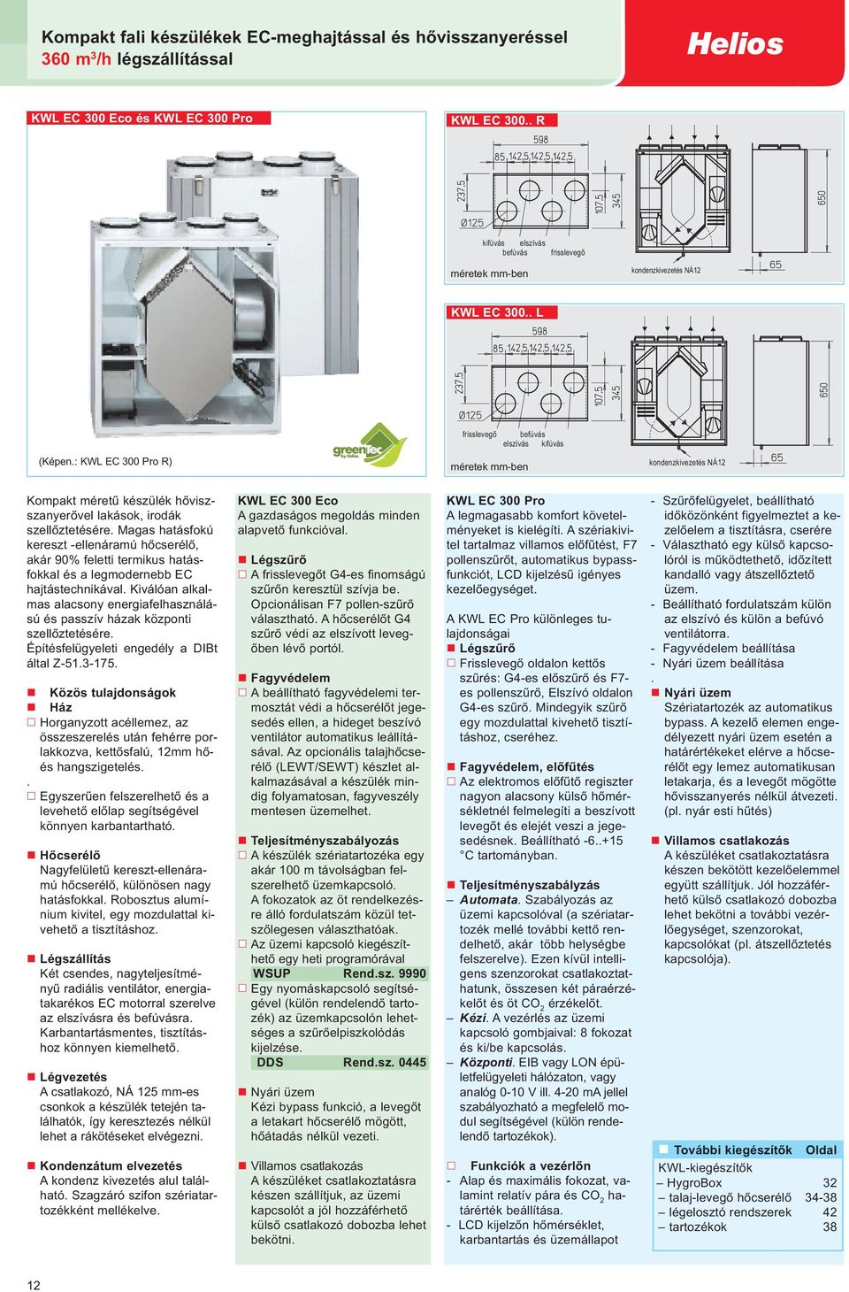 : KWL EC 300 Pro R) kondenzkivezetés NÁ12 Kompakt méretű készülék hőviszszanyerővel lakások, irodák szellőztetésére.