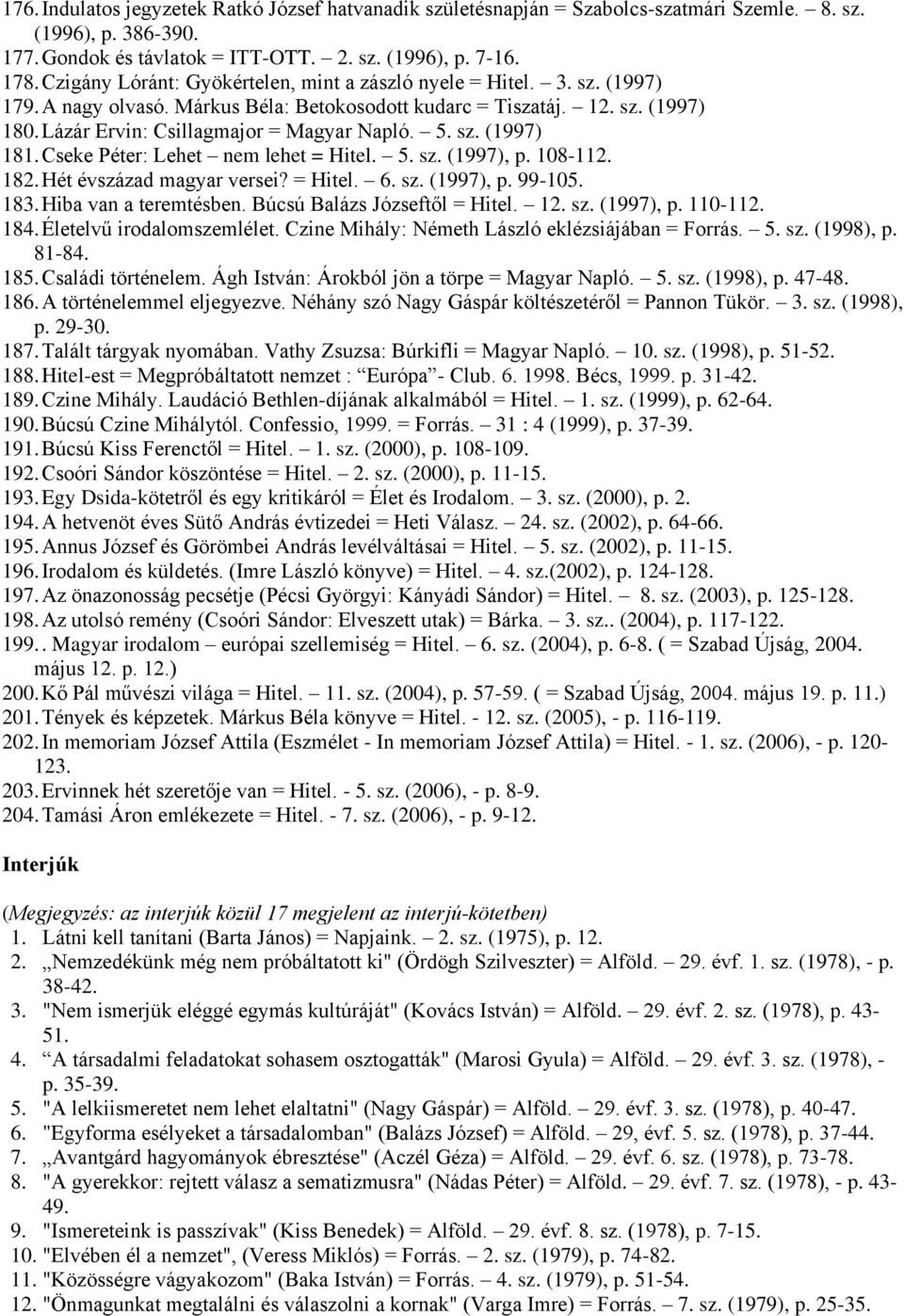 5. sz. (1997) 181. Cseke Péter: Lehet nem lehet = Hitel. 5. sz. (1997), p. 108-112. 182. Hét évszázad magyar versei? = Hitel. 6. sz. (1997), p. 99-105. 183. Hiba van a teremtésben.