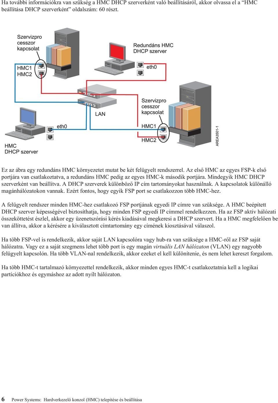 Mindegyik HMC DHCP szerverként van beállítva. A DHCP szerverek különböző IP cím tartományokat használnak. A kapcsolatok különálló magánhálózatokon vannak.