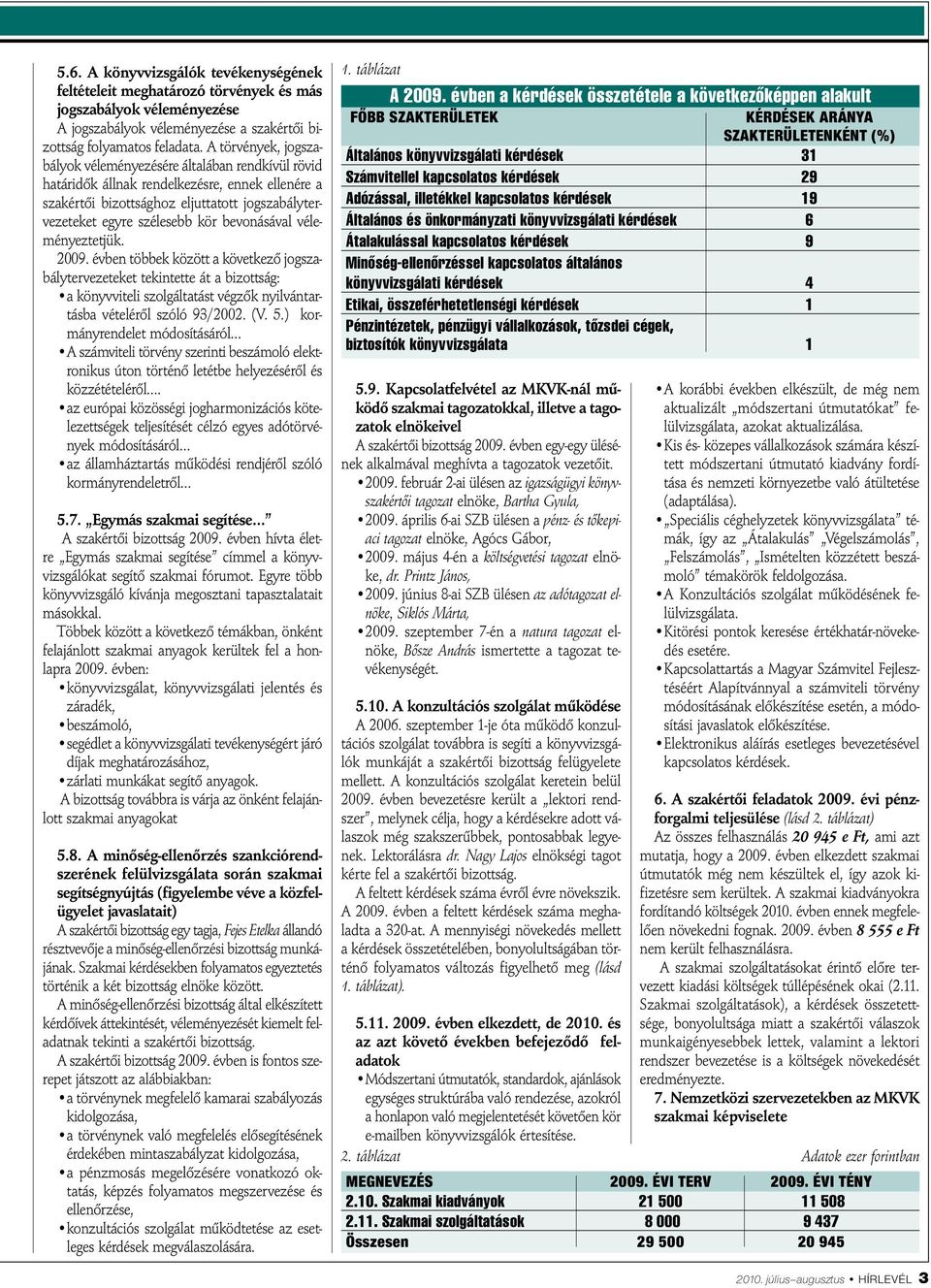 bevonásával véleményeztetjük. 2009. évben többek között a következő jogszabálytervezeteket tekintette át a bizottság: a könyvviteli szolgáltatást végzők nyilvántartásba vételéről szóló 93/2002. (V. 5.