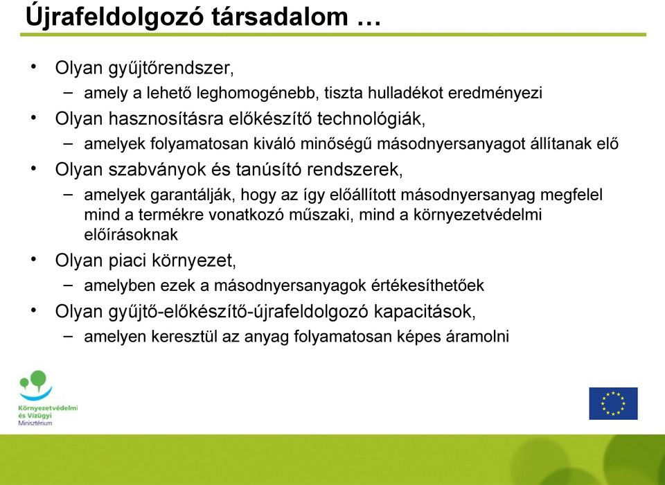 hogy az így előállított másodnyersanyag megfelel mind a termékre vonatkozó műszaki, mind a környezetvédelmi előírásoknak Olyan piaci környezet,