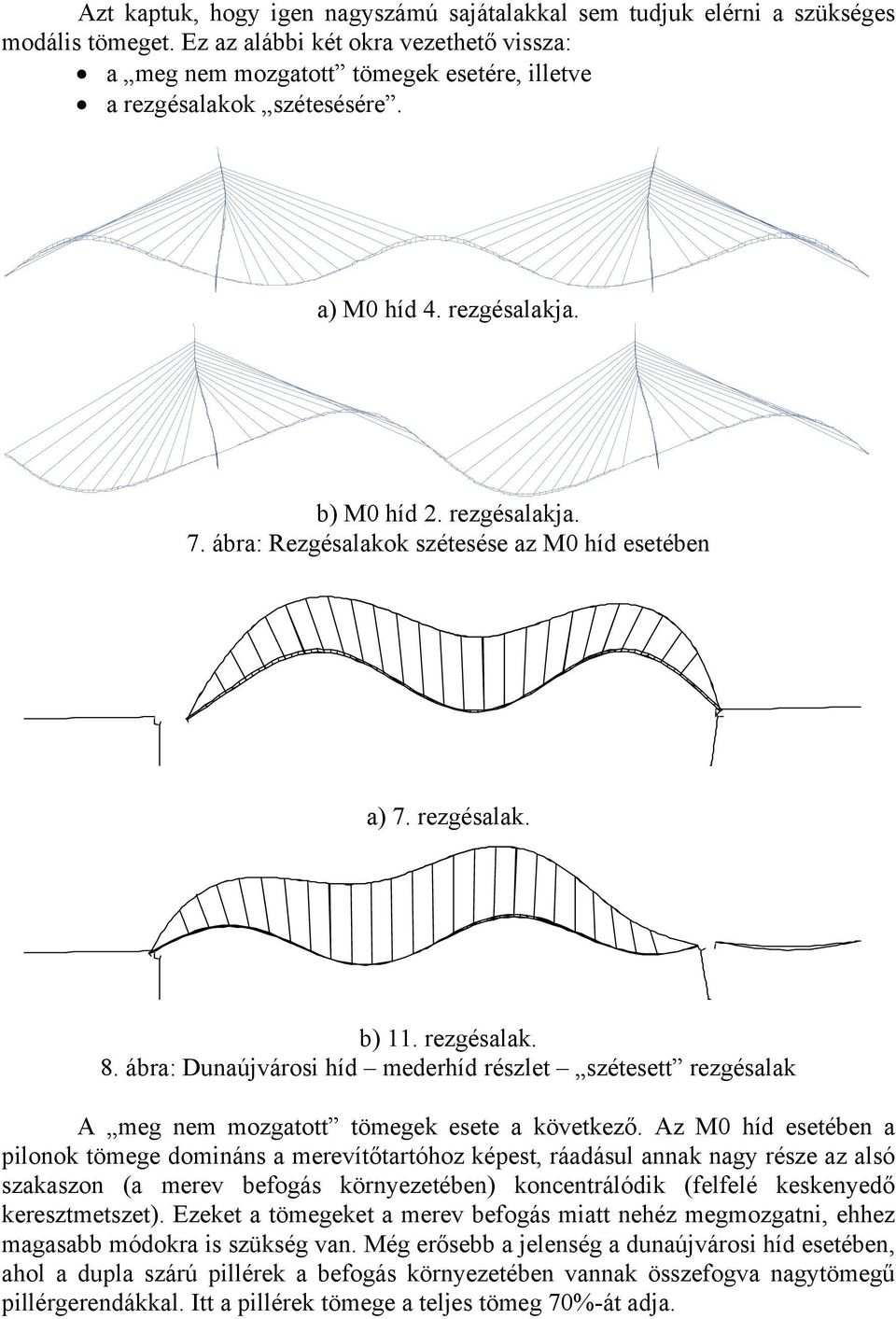 ábra: Rezgésalakok szétesése az M0 híd esetében a) 7. rezgésalak. b) 11. rezgésalak. 8. ábra: Dunaújvárosi híd mederhíd részlet szétesett rezgésalak A meg nem mozgatott tömegek esete a következő.