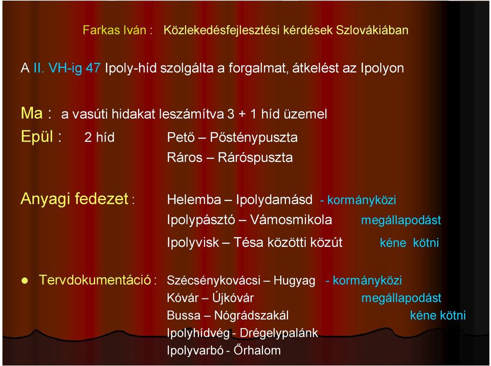 Ipolypásztó Vámosmikola megállapodást Ipolyvisk Tésa közötti közút kéne kötni Tervdokumentáció : Szécsénykovácsi