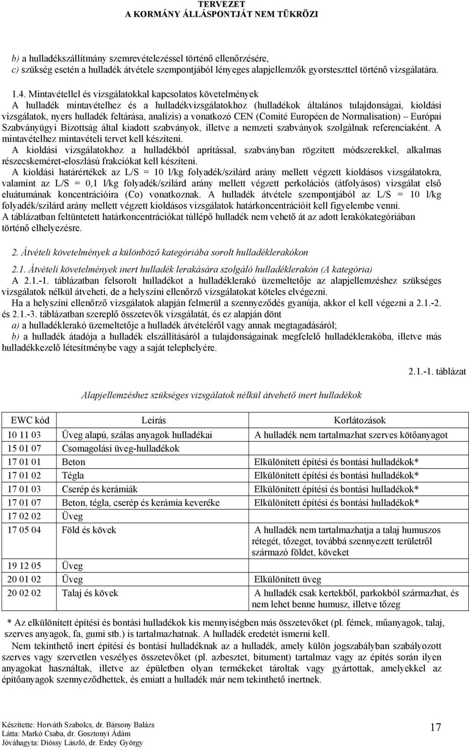 analízis) a vonatkozó CEN (Comité Européen de Normalisation) Európai Szabványügyi Bizottság által kiadott szabványok, illetve a nemzeti szabványok szolgálnak referenciaként.