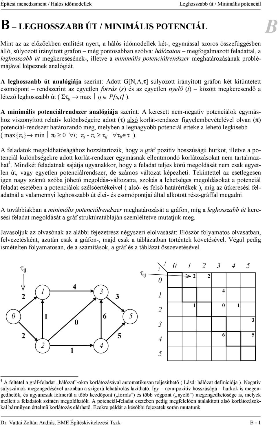 leghosszabb út analógiája szerint: dott G[N,,τ] súlyozott irányított gráfon két kitüntetett csomópont rendszerint az egyetlen forrás (s) és az egyetlen nyelő (t) között megkeresendő a létező