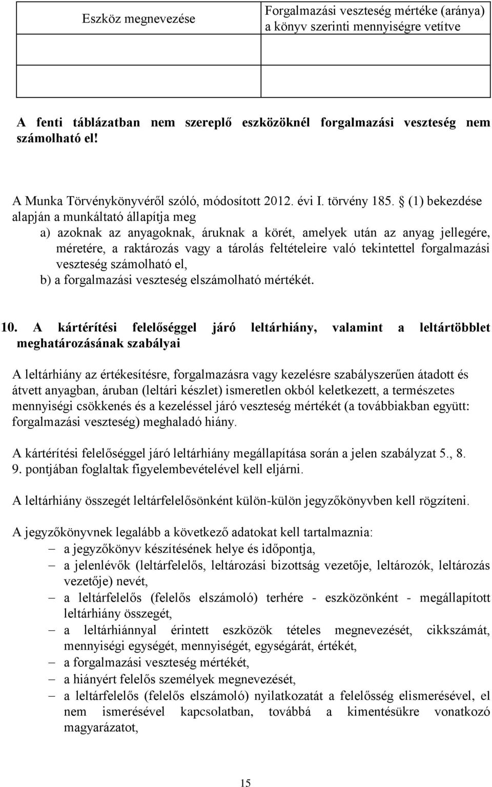 (1) bekezdése alapján a munkáltató állapítja meg a) azoknak az anyagoknak, áruknak a körét, amelyek után az anyag jellegére, méretére, a raktározás vagy a tárolás feltételeire való tekintettel