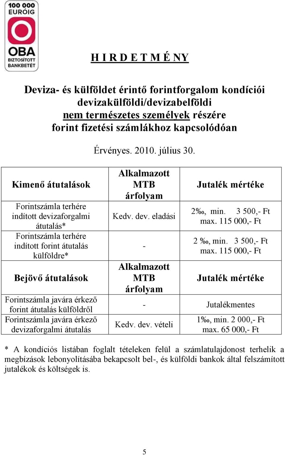 külföldről Forintszámla javára érkező devizaforgalmi átutalás Alkalmazott MTB árfolyam Kedv. dev. eladási - Alkalmazott MTB árfolyam Jutalék mértéke 2, min. 3 max.