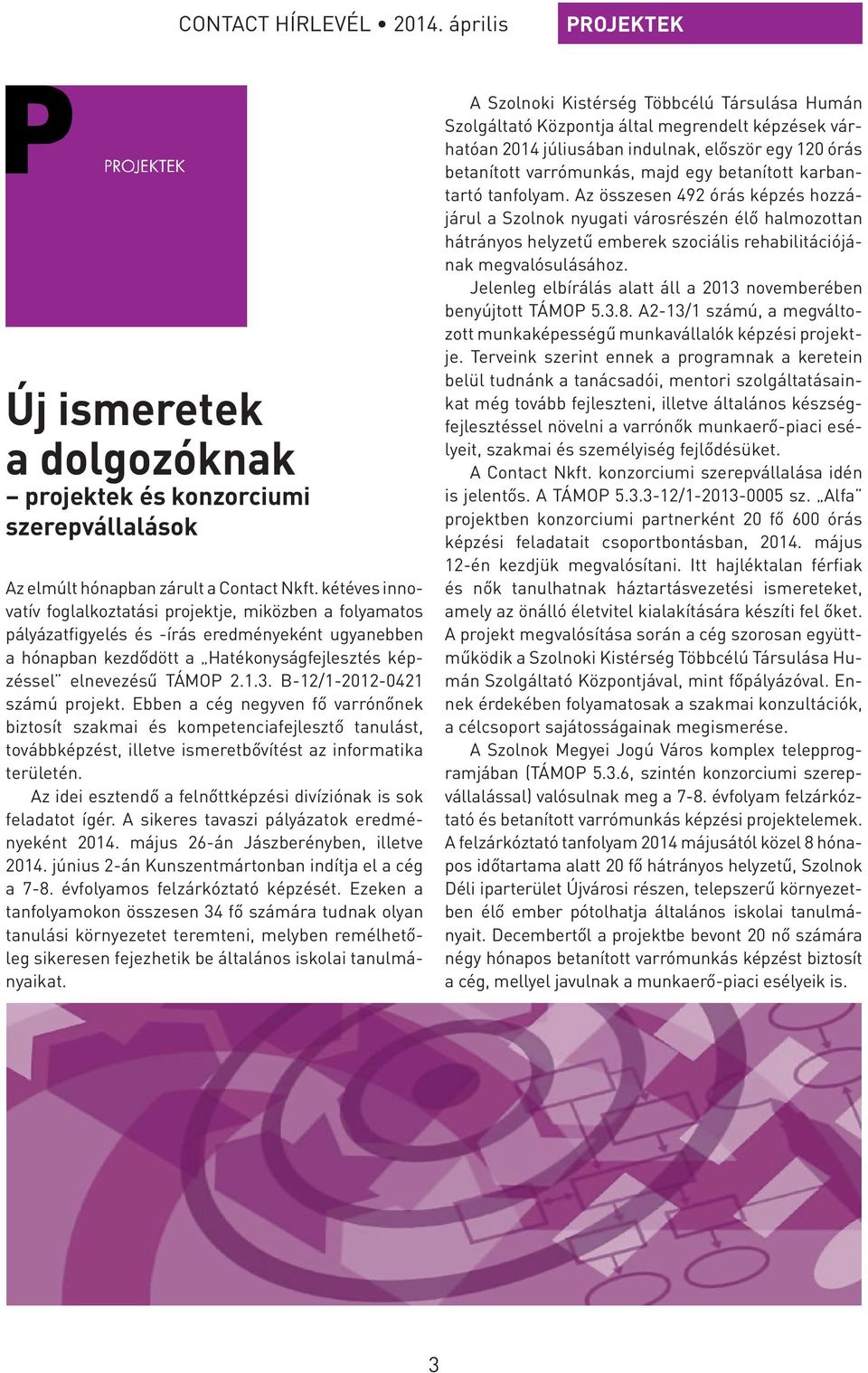 B-12/1-2012-0421 számú projekt. Ebben a cég negyven fő varrónőnek biztosít szakmai és kompetenciafejlesztő tanulást, továbbképzést, illetve ismeretbővítést az informatika területén.