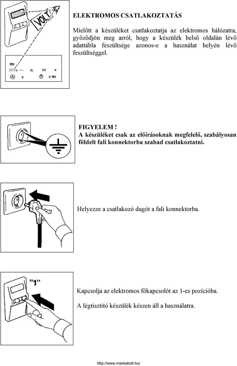 A készüléket csak az előírásoknak megfelelő, szabályosan földelt fali konnektorba szabad csatlakoztatni.