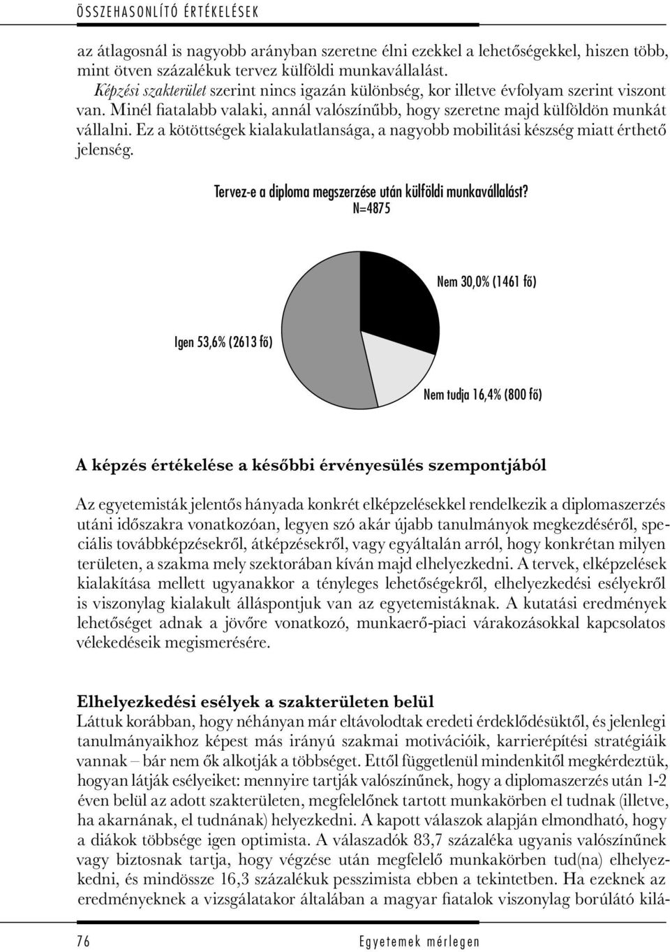 Ez a kötöttségek kialakulatlansága, a nagyobb mobilitási készség miatt érthető jelenség. Tervez-e a diploma megszerzése után külföldi munkavállalást?