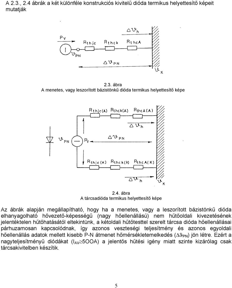 ábra A tárcsadióda termikus helyettesítő képe Az ábrák alapján megállapítható, hogy ha a menetes, vagy a leszorított bázistönkű dióda elhanyagolható hővezető-képességű (nagy hőellenállású) nem