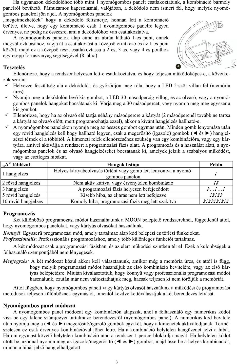 A nyomógombos panelok megcímezhetőek hogy a dekódoló felismerje, honnan lett a kombináció beütve, illetve, hogy egy kombináció csak 1 nyomógombos panelre legyen érvényes, ne pedig az összesre, ami a