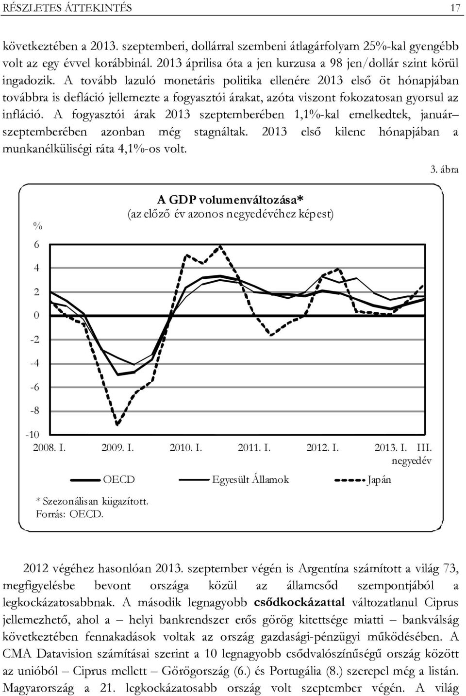 A tovább lazuló monetáris politika ellenére 2013 első öt hónapjában továbbra is defláció jellemezte a fogyasztói árakat, azóta viszont fokozatosan gyorsul az infláció.