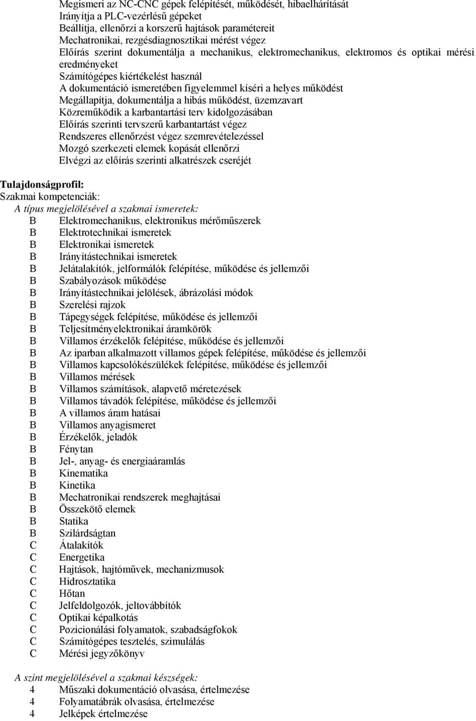 működést Megállapítja, dokumentálja a hibás működést, üzemzavart Közreműködik a karbantartási terv kidolgozásában Előírás szerinti tervszerű karbantartást végez Rendszeres ellenőrzést végez