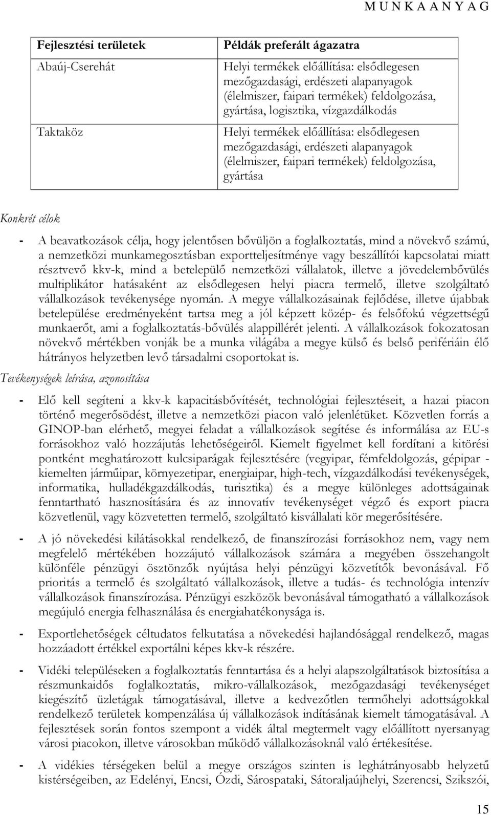 beavatkozások célja, hogy jelentősen bővüljön a foglalkoztatás, mind a növekvő számú, a nemzetközi munkamegosztásban exportteljesítménye vagy beszállítói kapcsolatai miatt résztvevő kkv-k, mind a